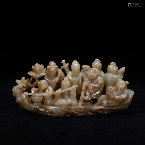 THE EIGHT IMMORTALS OF HETIAN JADE CARVING, QING DYNASTY, CH...