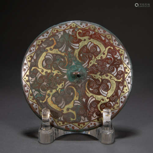COPPER MIRROR INLAID WITH GOLD, HAN DYNASTY, CHINA