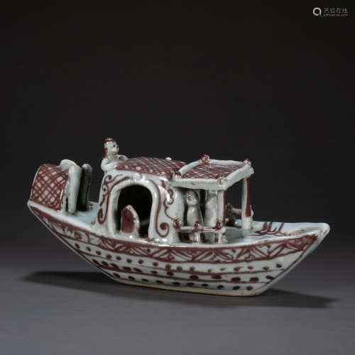 CHINESE UNDERGLAZED RED BOAT, YUAN DYNASTY