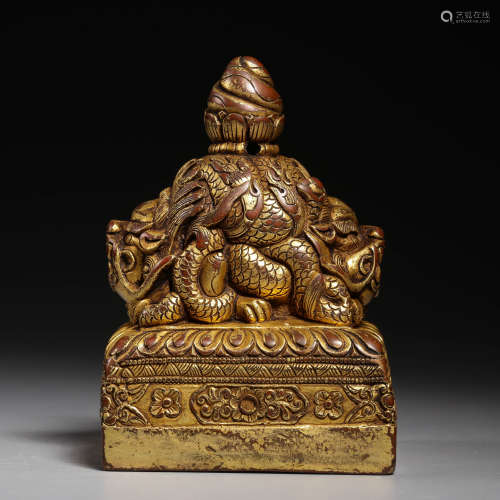 CHINESE GILT BRONZE SEAL, QING DYNASTY
