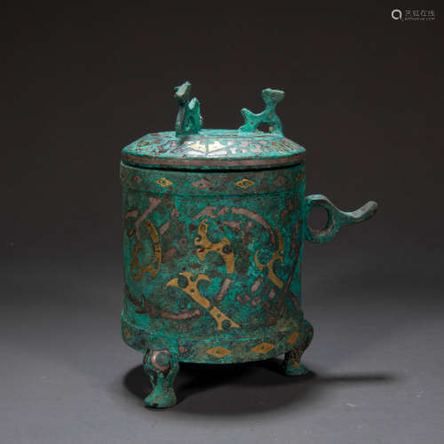 CHINESE HAN DYNASTY BRONZE CUP INLAID WITH GOLD
