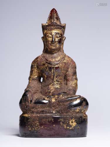 CHINESE GEM LACQUERED GOLD BUDDHA STATUE, MING DYNASTY