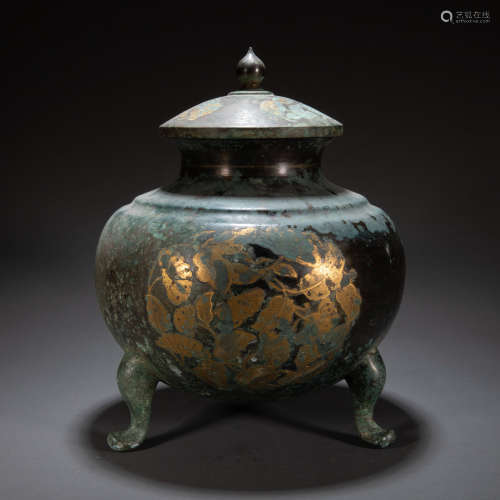 CHINESE GILT BRONZE STOVE, TANG DYNASTY