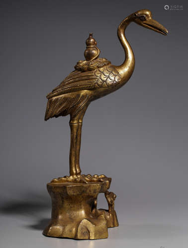 CHINESE GILT BRONZE CRANE