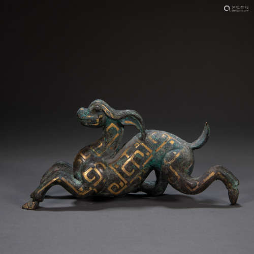 CHINESE BEAST INLAID WITH GOLD, HAN DYNASTY
