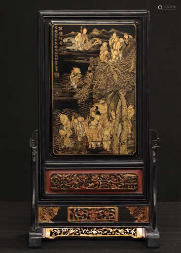CHINESE QING DYNASTY ROSEWOOD LACQUER SCREEN