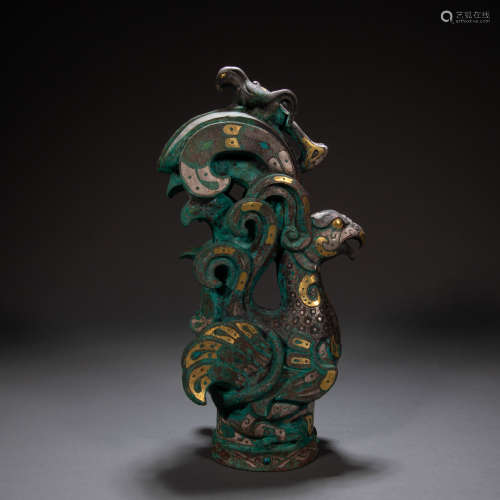 CHINESE HAN DYNASTY BIRD INLAID WITH GOLD