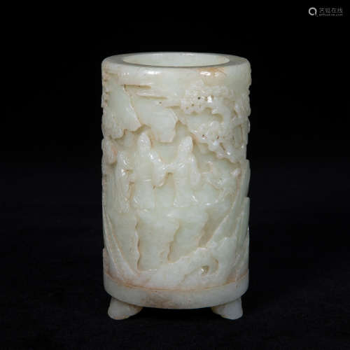 CHINESE QING DYNASTY JADE PEN HOLDER