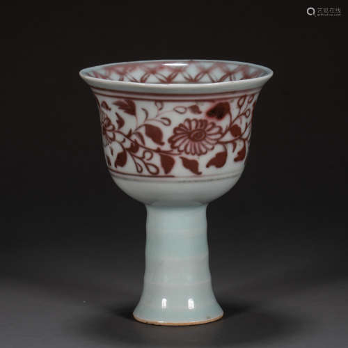 CHINESE YUAN DYNASTY UNDERGLAZE RED HIGH-FOOT CUP