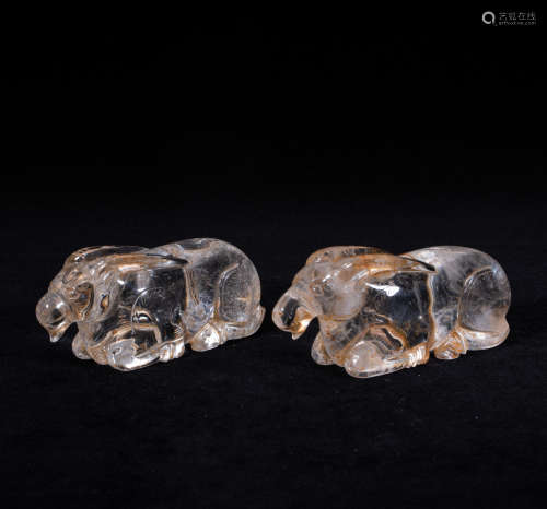 A PAIR OF CRYSTAL SHEEP, WARRING STATES PERIOD, CHINA