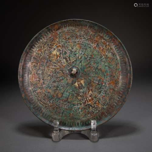 CHINESE COPPER MIRROR INLAID WITH GOLD, HAN DYNASTY