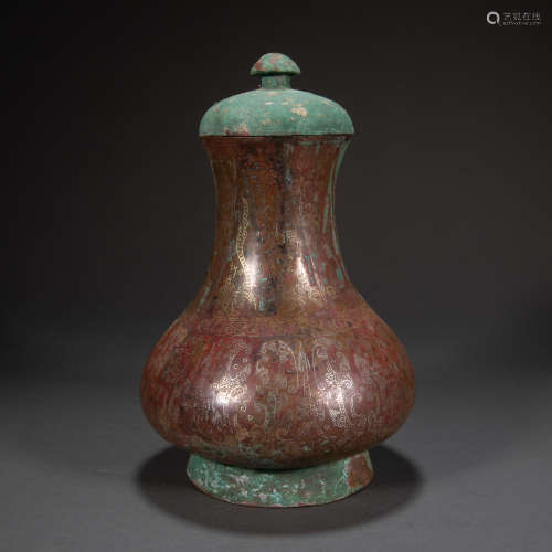 CHINESE BRONZE JAR INLAID WITH GOLD AND SILVER, HAN DYNASTY