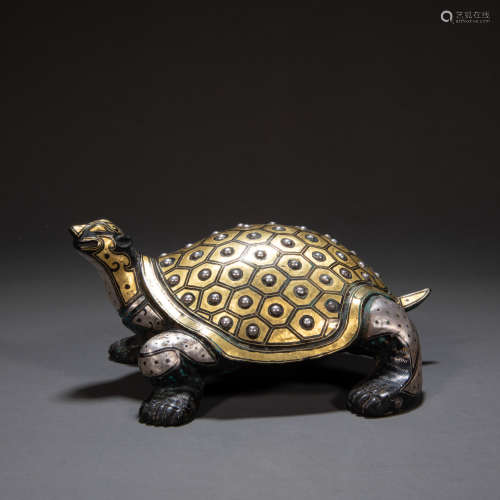 CHINESE TORTOISE INLAID WITH GOLD, HAN DYNASTY