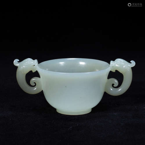 CHINESE WHITE JADE DOUBLE HANDLES CUP