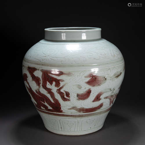 CHINESE UNDERGLAZE RED JAR, MING DYNASTY