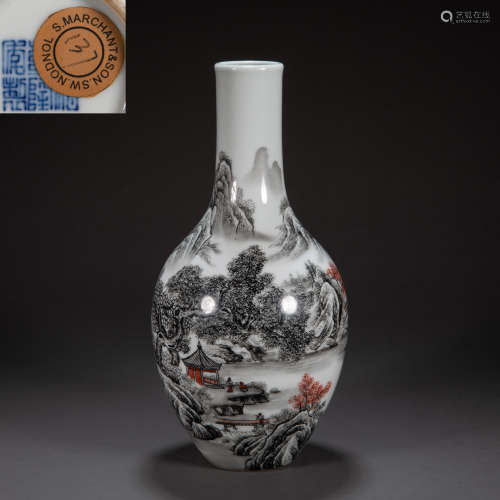 CHINESE QING DYNASTY INK PAINTING VASE