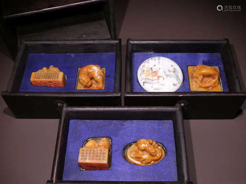 SET OF HUANG SHILING MARK TIANHUANG STONE SEALS