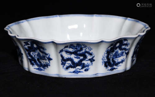 BLUE&WHITE GLAZE DRAGON PATTERN BRUSH WASHER