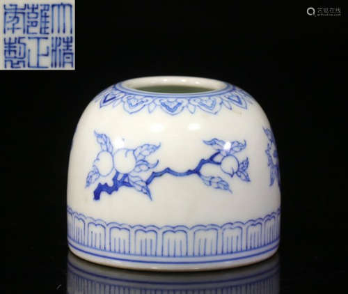 YONGZHENG MARK BLUE&WHITE GLAZE BRUSH WASHER