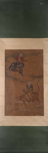 LENGMEI ARHAT PAINTING HANGING SCROLL