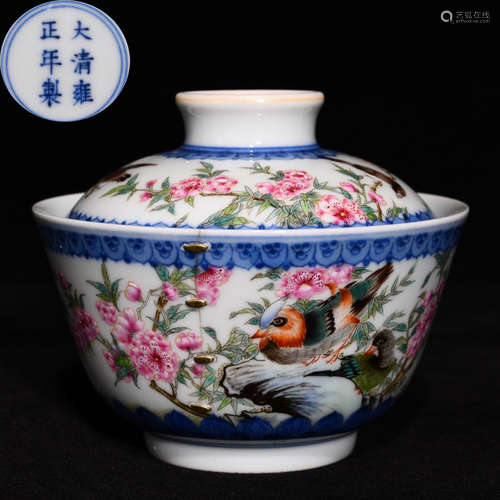 QIANLONG MARK BLUE&WHITE FAMILLE ROSE GLAZE BOWL