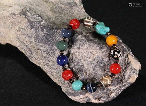 TIBETAN BEESWAX TURQUOISE DZI BRACELET