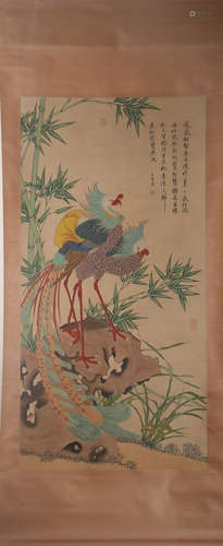 ZHU ZHISHAN PHOENIX PAINTING HANGING SCROLL