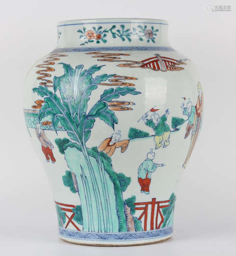 BLUE&WHITE DOUCAI GLAZE CHILD PATTERN JAR