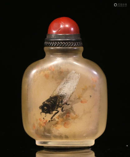 GLASS CICADA PATTERN SNUFF BOTTLE