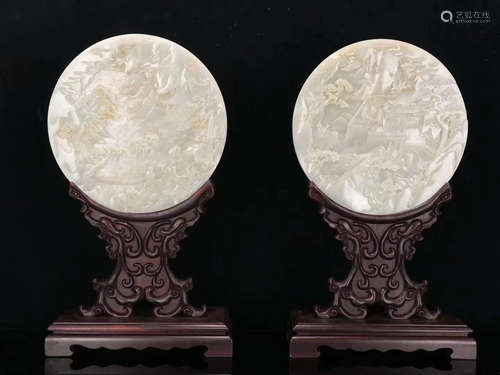 PAIR OF XINJIANG HETIAN JADE LANDSCAPE SCREENS