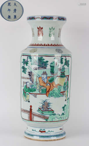 KANGXI MARK BLUE&WHITE DOUCAI GLAZE VASE