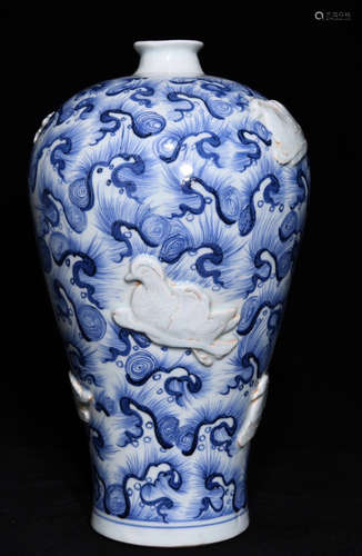 BLUE&WHITE GLAZE BIRD PATTERN MEI VASE