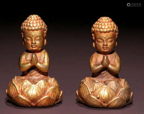 PAIR OF GILT BRONZE BUDDHA STATUES