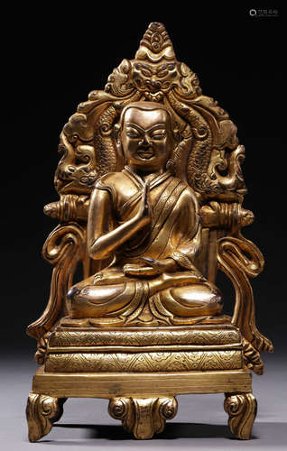 GILT BRONZE GURU BUDDHA SEATED STATUE