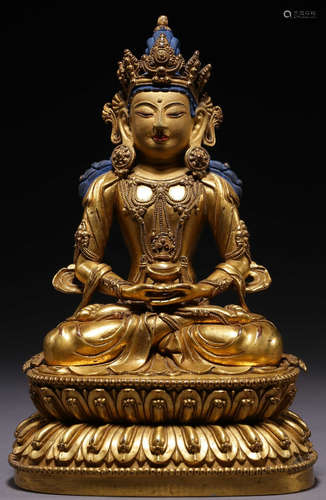 GILT BRONZE AMITABHA BUDDHA SEATED STATUE