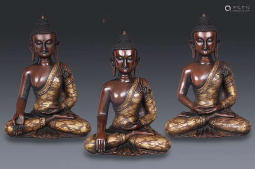 SET OF GILT BRONZE BUDDHA STATUES