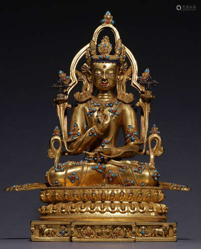 GILT BRONZE AKSHOBHYA BUDDHA STATUE