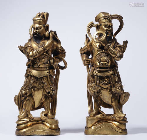 PAIR OF GILT BRONZE MENSHEN STATUES