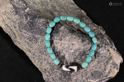 TIBETAN TURQUOISE WITH DZI BEADS STRING BRACELET