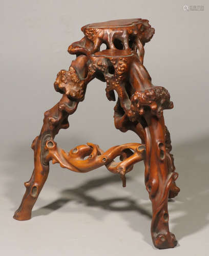 BURL CARVED FLOWER STAND