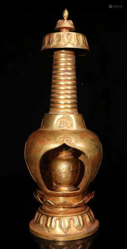 TIBETAN GILT BRONZE PAGODA