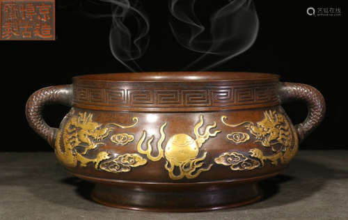 BOGUZHAI MARK GILT BRONZE DRAGON PATTERN CENSER