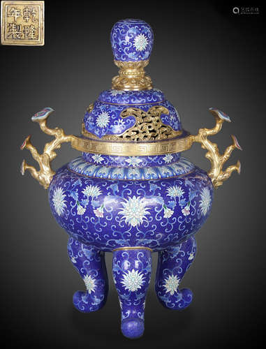 QIANLONG MARK CLOISONNE TRIPOD CENSER