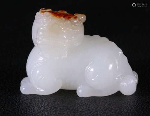 HETIAN JADE SEED CARVED LION PENDANT