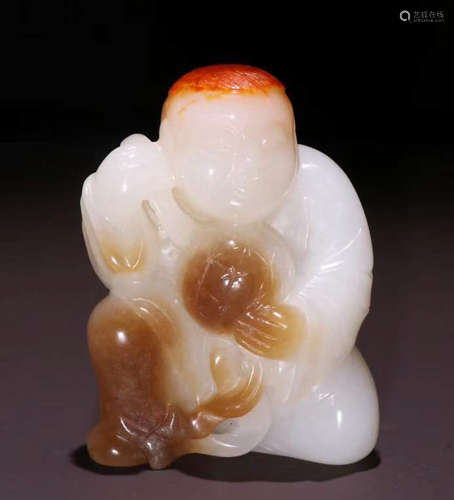 HETIAN JADE SEED CARVED FIGURE PENDANT