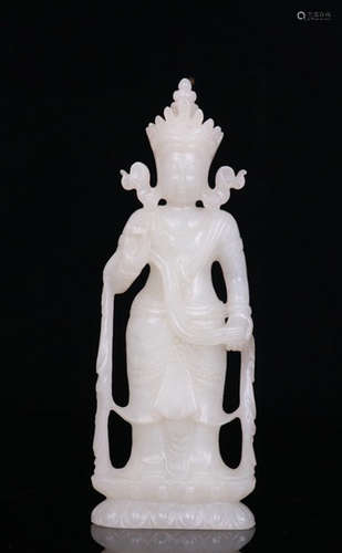 HETIAN JADE CARVED GUANYIN BUDDHA STATUE