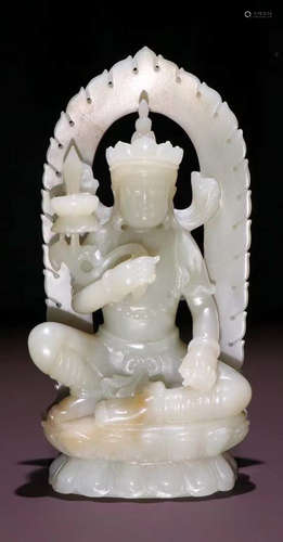 HETIAN JADE CARVED GUANYIN BUDDHA STATUE