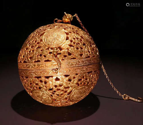 GILT BRONZE CAST INCENSE BALL PENDANT