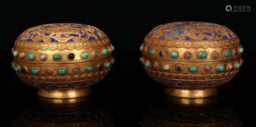 PAIR OF GILT BRONZE CAST BOX