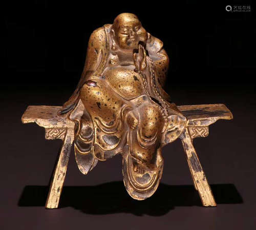 GILT LACQUER BRONZE CAST MAITREYA BUDDHA STATUE